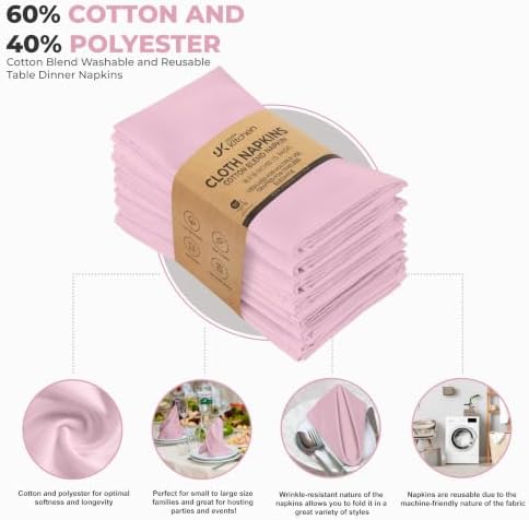 Utopia Kitchen Cotton Blend Pink Cloth Napkins [12 Pack, 18x18 Inch] - Image 4