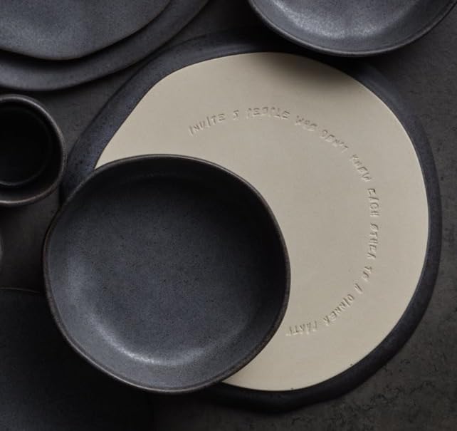 Stone by Mercer Project HEKONDA Modern Debossed Stoneware 16-Piece Dinnerware Set,Plate and Bowl Set, Dish Set for 4, Gray
