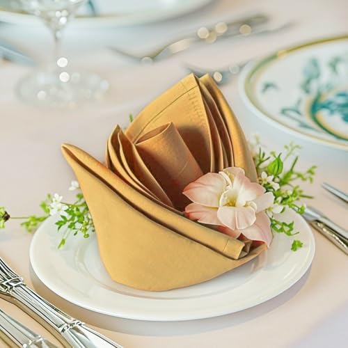 FOLINS&HOME Gold Cloth Napkins Set of 8, Decorative 20x20 Inch Napkins by FOLINSHOME