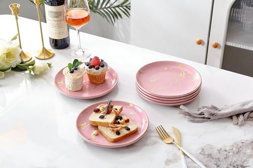 10-Inch Ceramic Dinner Plates Set of 6, Pink Gold Marble - Image 5