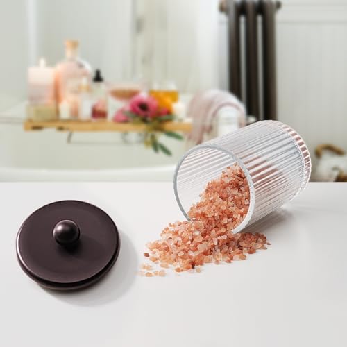 SheeChung 1 Pack Bronze Ribbe Glass Qtip Holder with Metal Lids - Image 5