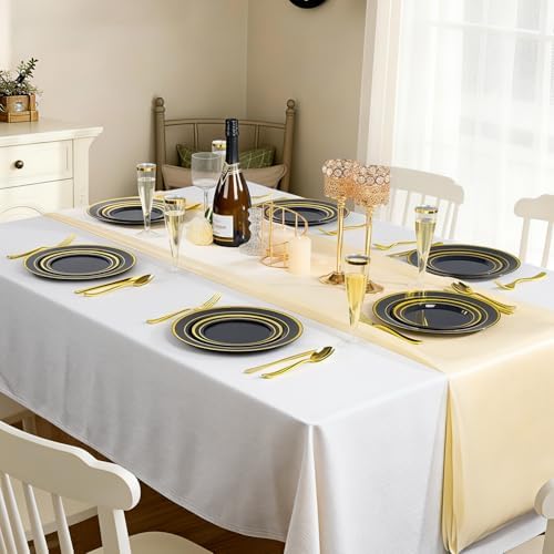 BESTVIP 200PCS Black Plastic Plate with Gold Rim - Image 6