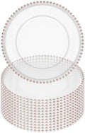 12 Pack Clear Charger Plates Bulk Wedding, 13 Inch Plastic Round Dinner Chargers with Pink Beaded Rim, Acrylic Round Decorative Plates for Wedding Party Home and Tabletop Decor (Pink) by Tomeurperf