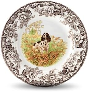 Spode Woodland Hunting Dogs English Springer Spaniel Salad Plate - 8 Inch Fine Earthenware, Dishwasher, Microwave & Warm Oven Safe to 225°F - Made in England Rustic Wildlife Tableware by Spode