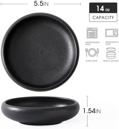Uaral Japanese Salad Plate,Black Plates and Bowls Set,Stoneware Black Plate Set,Appetizer Plates Set of 4,5.5 inch,14 oz(Texture Matte) - Image 5