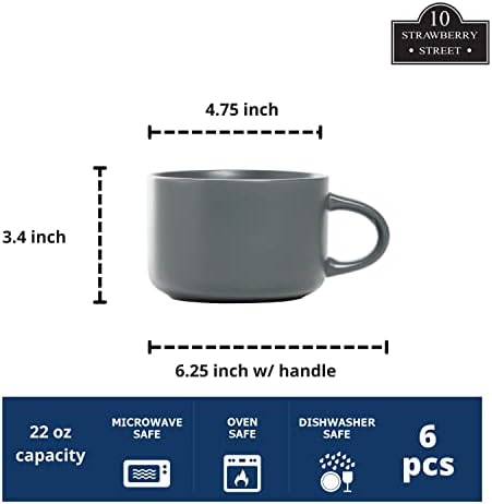10 Strawberry Street Wazee Matte 4.75"/22 oz Oversized Mug, Set of 6, Charcoal Gray - Image 2