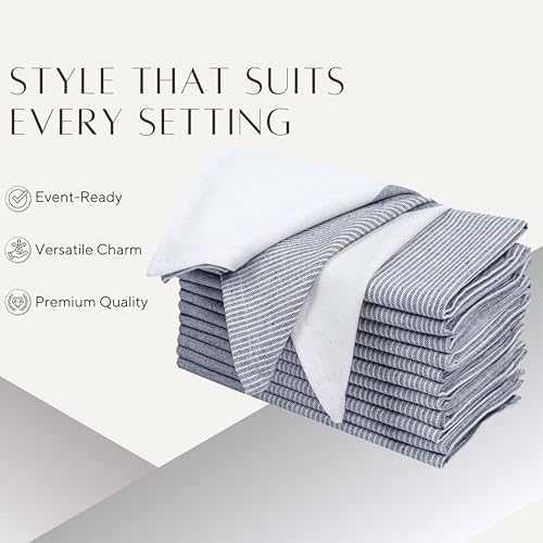 Denim Blue Cotton Cloth Napkins Set of 12, 18x18 Inch - Image 3