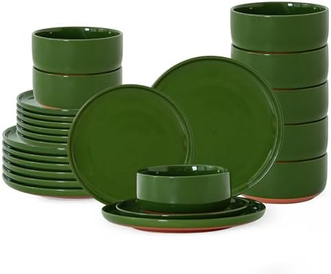24 Piece Dinnerware Set, Dish Set for 8, Forest Glaze Green by Ruxmirae