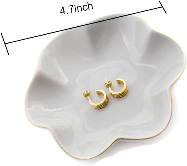 HANKOR 4.7 inch Small Ring Dish, Ceramic Jewelry Holder Tray, Gray Catch All Trinket Bowl for Keys Rings Earrings