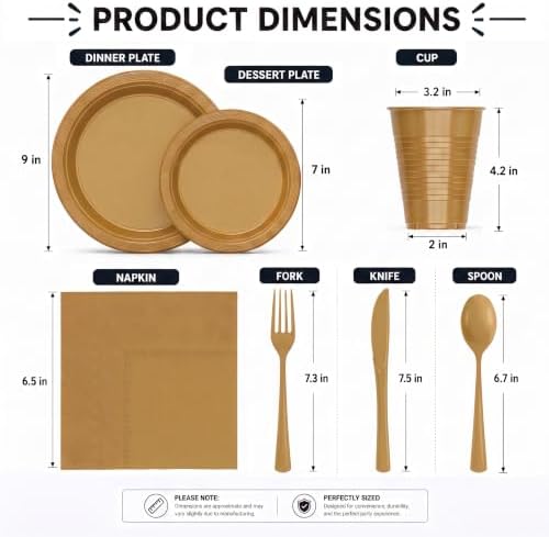 350 Pcs Gold Plastic Plates for Party Gold Disposable Plates Set 50 of Each 9 Dinner Plate Set 7 Dessert Plate Cups Napkins & Cutlery Plastic Dinnerware Set Exquisite - Image 3