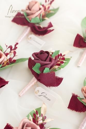 Floroom Set of 6 Dusty Rose & Burgundy Foam Rose Boutonnieres with Pins for Men Wedding for Groom Groomsmen Wedding Ceremonies Anniversaries Formal Dinners Parties Proms - Image 3