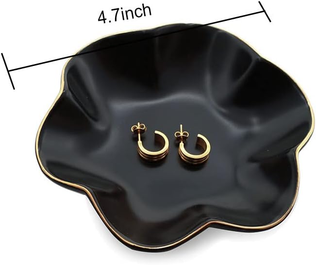 4.7 inch Small Ring Dish, Ceramic Jewelry Holder Tray, Black Catch All Trinket Bowl for Keys Rings Earrings