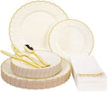 Lullaby 140PCS Ivory Scalloped Plastic Plates Set for Party (20 Guests) by LULLABY