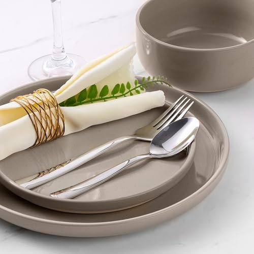 LIANYU Dinnerware Dishes Sets for 2, 6-Piece Stoneware Dinner Set, Ceramic Dining Bowls and Plates Crafted at 2400℉, Scratch Resistant, Microwave & Dishwasher Safe, Milky Brown - Image 7