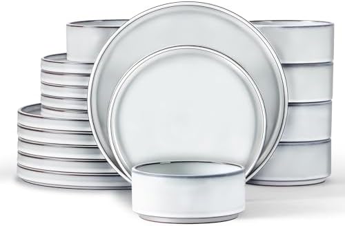 LIANYU 18 PCS Dinnerware Sets for 6, Stoneware Dinner Plates and Bowls Set by LIANYU