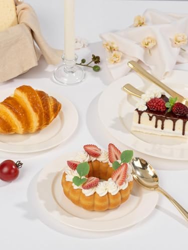 WDF 200PCS Ivory Plastic Plates - Elegant Ivory Disposable Plates for Party- Include 100 Dinner Plate 10inch and 100 Plastic Dessert Plate 7inch Perfect for Party/Wedding/Birthday/Thanksgiving - Image 4