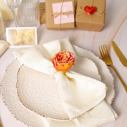 Handmade Flower Napkin Rings Set of 8, Orange Peony Napkin Holder Floral Rings With Jute Bow Buckles for Summer, Wedding, Banquet, Birthday, Christmas, Valentine's, Thanksgiving Table Decoration - Image 5