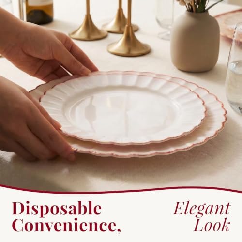 By Madee HEAVYWEIGHT Ivory Rose Gold Scalloped Plates for Wedding 60 Pc - Image 2