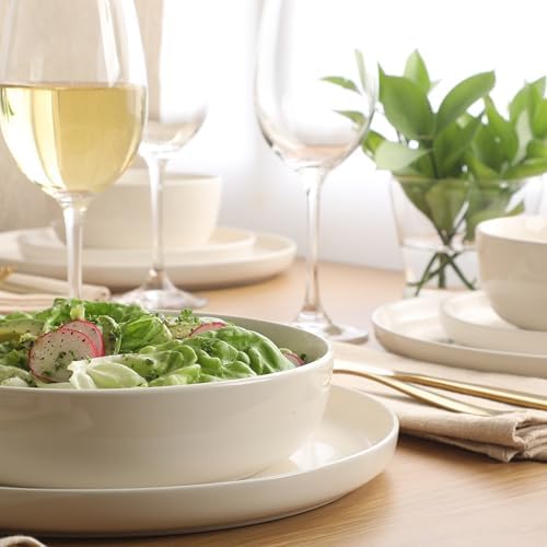 Gibson Home Serenity 16 Piece Modern Porcelain Dinnerware Set for 4, Linen White Plates and Bowls Set, Dinner Plates, Salad Plates, Pasta Bowls, Cereal Bowls - Image 5