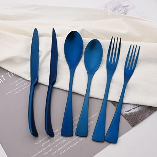 Luxury 18/10 Stainless Steel Matte Blue Cutlery Flatware Set - Utensil Set Steak Spoons and Forks Knife Silverware Set,Service for 4 (24-Piece) - Image 2
