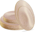 PLASTICPRO 32 Pack Elegant Disposable Plastic Plates Combo Set Includes 16 Dinner Plates and 16 Salad Plate Heavy Duty Fancy Party Plates Pink Granite Plate with Gold rim by PLASTICPRO