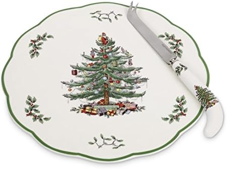 Spode Christmas Tree Appetizer Plate with Cheese Knife by Spode