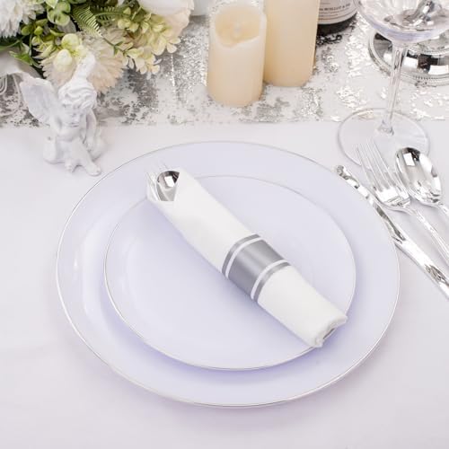 Supernal 120 Pack Silver Plastic Silverware Wrapped Cutlery Set with Napkin - Image 3