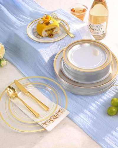 Goodluck 350 Pieces Clear Gold Disposable Dinnerware Set for 50 Guests - Image 6