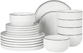 Gibson Home Rothernberg Plates and Bowls 18 Piece Porcelain White Dinnerware Set W/Black Rim | Stackable Dishes | Microwave & Dishwasher Safe by GibsonHomewares