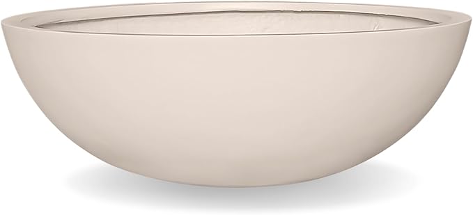6.9" H x 19.7" D Round Bowl Fiberstone Planter for Succulent and Lotus with Drainage Hole, Smooth Finishes, Weather Resistant, Included 2 Extra Coco Mats (Kilim Beige, 17.9" Pot Opening)