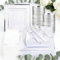 Festiva 350Pcs Silver Plates - Silver Square Plastic Plates 9 .5" and 6" - serve for 50 guests include 50 Cups 50Plastic Cutlery 50Hand Napkins Perfect for Party&Wedding&Birthday by Festiva