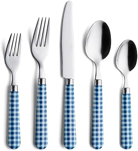 ANNOVA Silverware Set Stainless Steel Colorful Tableware Kitchen Flatware Set Utensils, Includes Dinner Knives, Forks, Spoons, Salad Forks & Dessert Spoons (Dark Blue/Checkered, 20 Pieces) by LivingNecessities