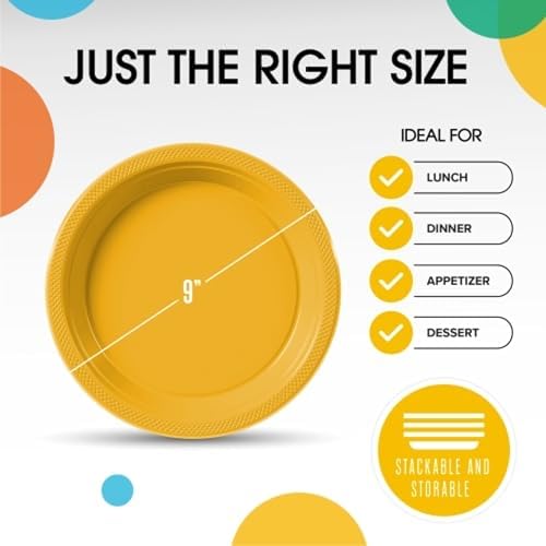 Exquisite Party Solids Sturdy Yellow Plastic Plates 9" Party Plates 50 Pcs - Image 3