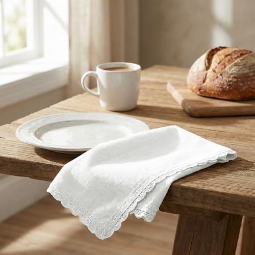 The Beer Valley Set of 4 Flax Lace Cloth Napkins 20x20 Inch - White - Image 7