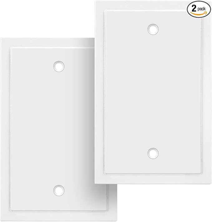 Modern Edge Decorative Wall Plate Switch Plate Outlet Cover, Durable Solid Zinc Alloy (Single Blank, 2 Pack, White)