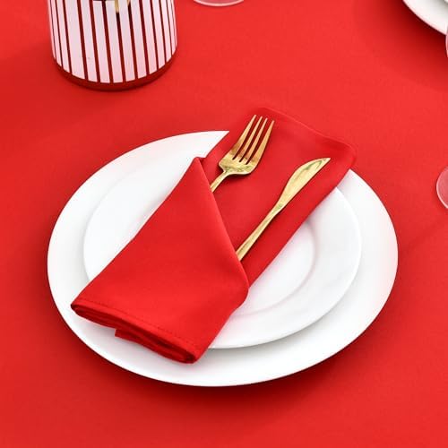 Wolkemer Set of 4 Red Cloth Napkins 17 x 17 Inches Solid Washable Polyester Dinner Napkins with Hemmed Edges for Dinners Parties Weddings Banquets Events Table Decoration - Image 3