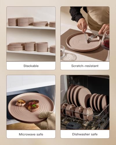 Stoneware Dinnerware Sets, Plates, Bowls, Dishes Set for 8 - Image 5