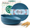 Homienly Wheat Straw Plates 8 inch Deep Dessert Plates Unbreakable Bread and Butter Plates Set of 6 Micorowave and Dishwasher Safe Camping Plates Stackable Plates for Apartment, Dorm (Blue) by HOMIENLY