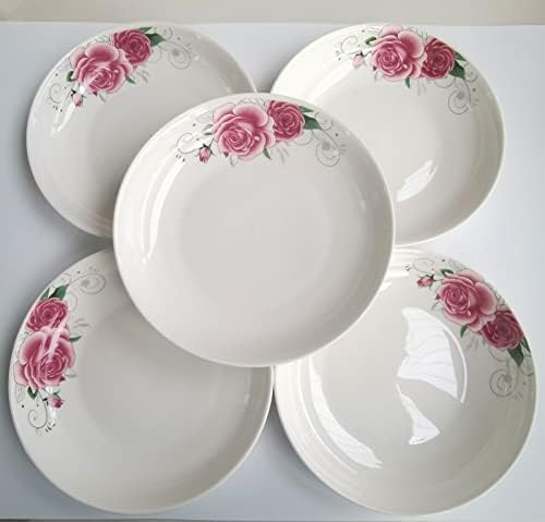 5 Pack Ceramic Plates with Rose Pattern, 7 inch Large Dessert Salad Porcelain Dinner Plates, Ceramic Dessert Dishes for Steak Pasta Pizza Appetizer (Dishwasher & Microwave Safe Plates) - Image 5