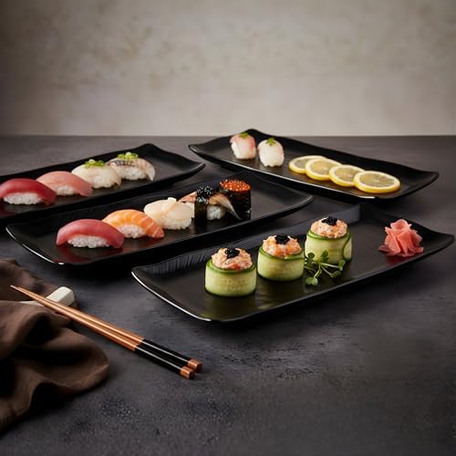 TP 16" Melamine Serving Platters Set of 3, Black Rectangular Trays - Image 4
