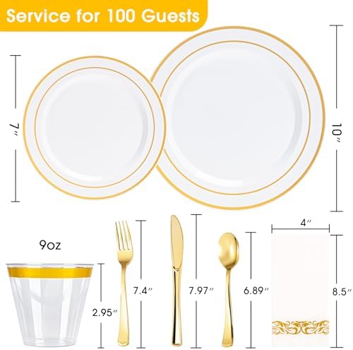N9R 700PCS White and Gold Plastic Plates, Disposable Dinnerware Set - Image 2