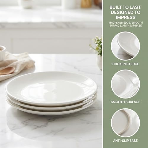Ceramic Appetizer Plates Set of 6, White Porcelain Dessert Plates 9 Inch, Dinner Plates, Modern Round Salad Plates, Porcelain Serving Dishes for Snack, Bread, Fruit, Microwave & Dishwasher Safe - Image 2