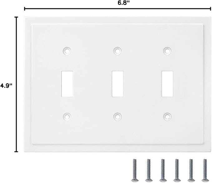 Henne Bery Modern Edge Decorative Wall Plate Switch Plate Outlet Cover, Durable Solid Zinc Alloy (Triple Toggle, White)
