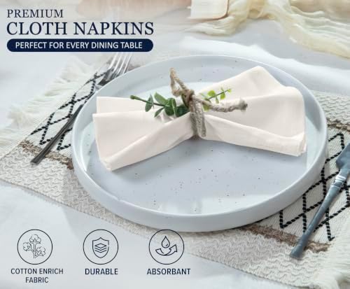 Ruvanti Cloth Napkins Set of 12, Cotton Enrich 18”x18” - Natural - Image 4