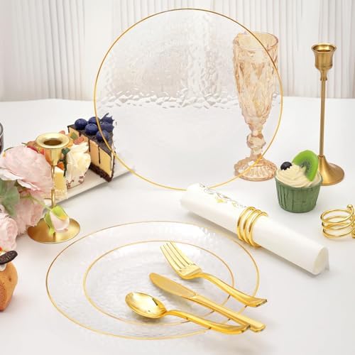 150 Pcs Clear Plastic Dinnerware Set, Disposable Plates for 25 Guests - Image 6