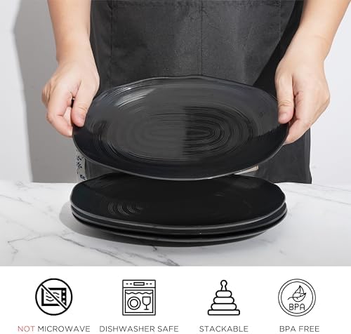 TP 10" Serving Platters Set of 4, Oval Melamine Serving Trays for Appetizers Desserts Pasta Snacks Sushi, Unbreakable Plates for Dinner and Party, Black - Image 2