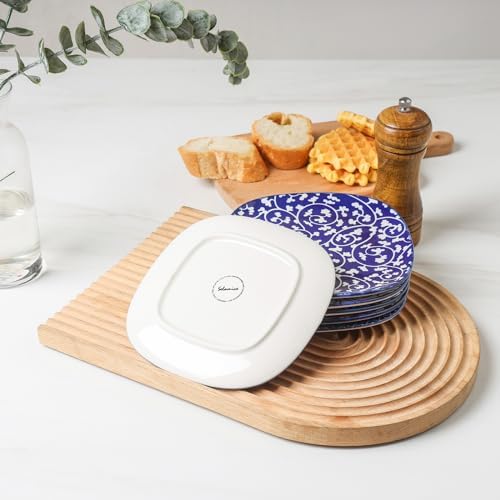 Selamica Porcelain Small Plates - 6 inch Dessert & Appetizer Plates, Microwave & Dishwasher Safe, Set of 6, Vintage Blue - Image 7