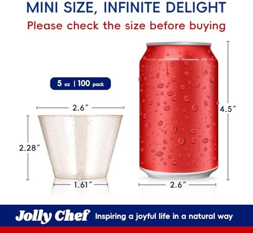 JOLLY CHEF 100 Pack 5 oz Gold Glitter Plastic Shot Glasses, Party - Image 2