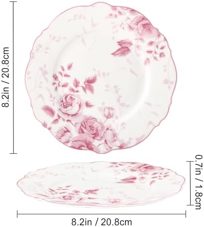 fanquare 8.5 Inch Pink Floral Porcelain Dessert Plate Sets of 4 - Image 6