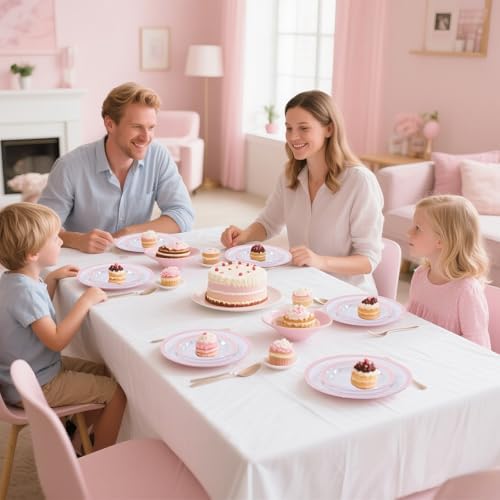 I00000 350 Pcs Clear and Pink Plastic Plates Dinnerware Set for 50 Guests - Image 4